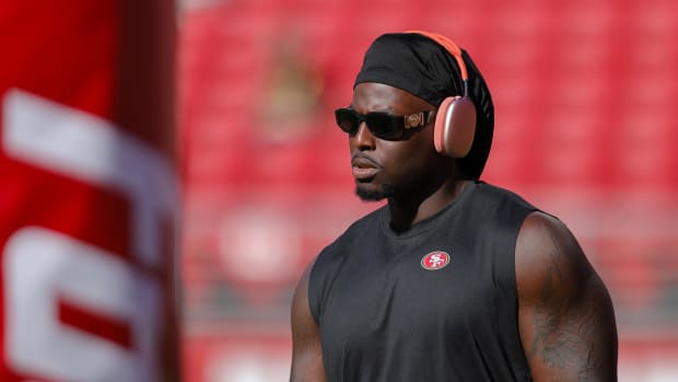 Aug 25, 2023; Santa Clara, California, USA; San Francisco 49ers defensive tackle Javon Kinlaw (99) before the game against the Los Angeles Chargers at Levi's Stadium. Mandatory Credit: Sergio Estrada-USA TODAY Sports